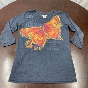 Lucky Brand Navy 3/4 Sleeve Tee with Orange Butterfly
